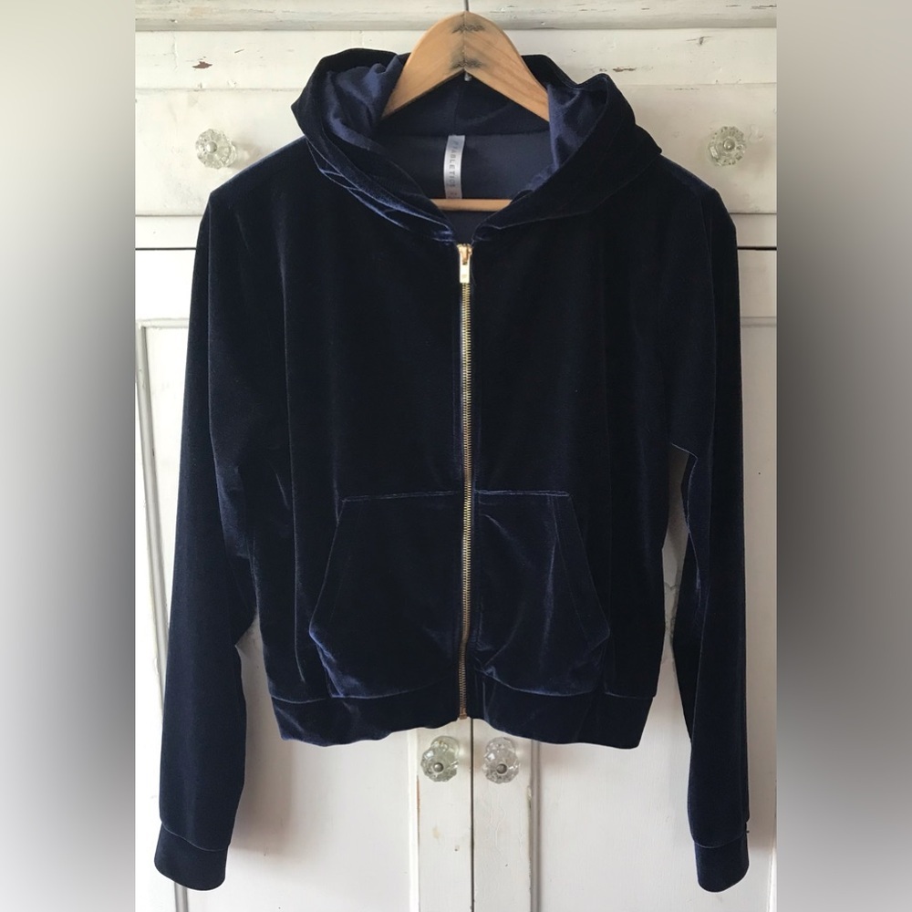Fabletics | Women’s navy velour gold zipper front hoodie, front pockets size XS - Picture 12 of 13